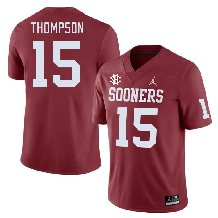 #15 Brenen Thompson Oklahoma Sooners 2024 SEC Conference College Football Jerseys-Crimson